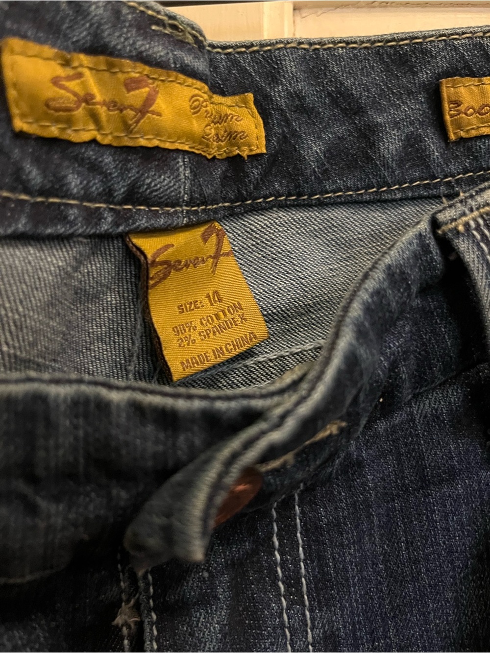 Seven7 Women's Dark Wash Jeans with Pink and Cream Pocket Stitching - Picture 2 of 4